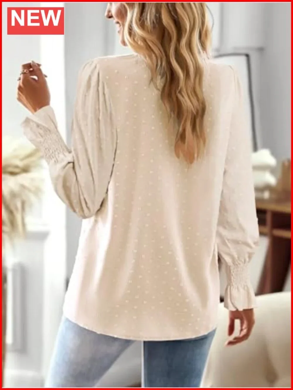 Womens Boho V-Neck Crochet Lace Long Sleeve Blouse